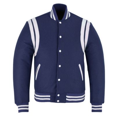 Double Stripe Varsity Jacket Navy- White